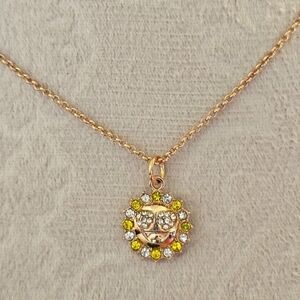 🐿 5/$20 🐿 NEW Yellow & Clear Rhinestone Gold Happy Sun Pendant Necklace N1P13